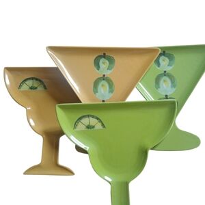 Set of 4 Martini Glass Dishes Unique Melamine Smooth Color-ful Appetizer Plates